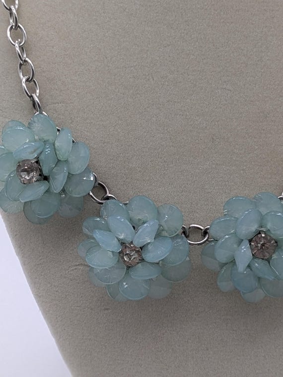Mint Flower Statement Necklace – Light Blue Flora… - image 2