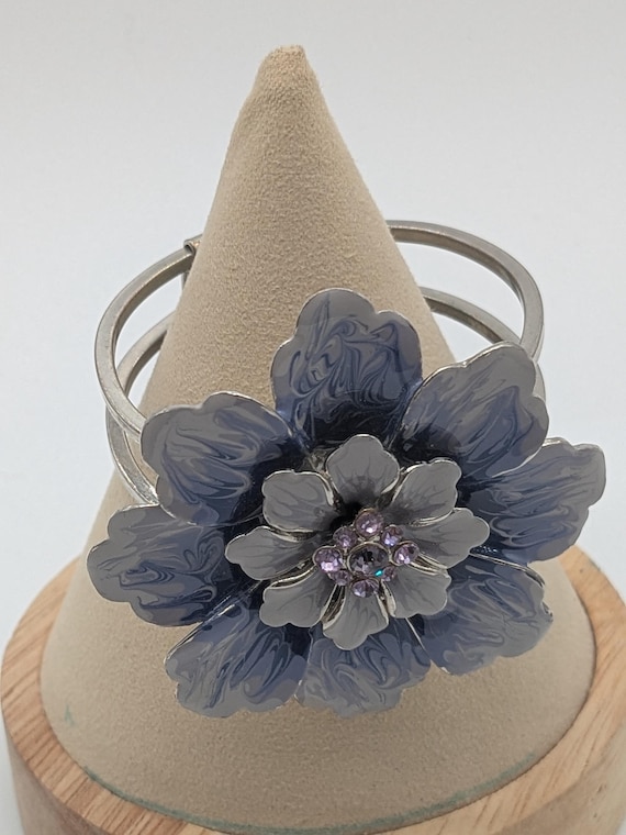Purple Flower Statement Cuff Bracelet – Enamel Fl… - image 1