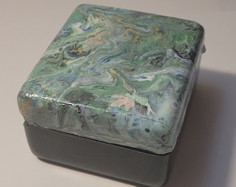Acrylic Pour Art Music Box in green and silver