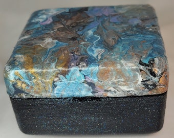 Acrylic Pour Art - Music box in blue, copper, lilac, gold and white