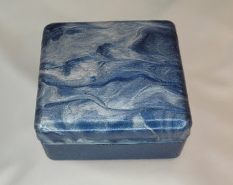 Arcylic Pour Art: 2.75 by 2.50 Music Box in Silver and Blue