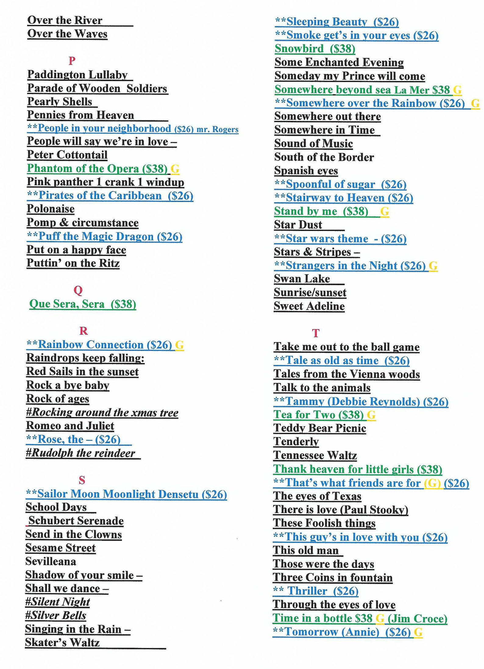 SONG LIST 350 titles and INSTRUCTIONS for custom orders Etsy