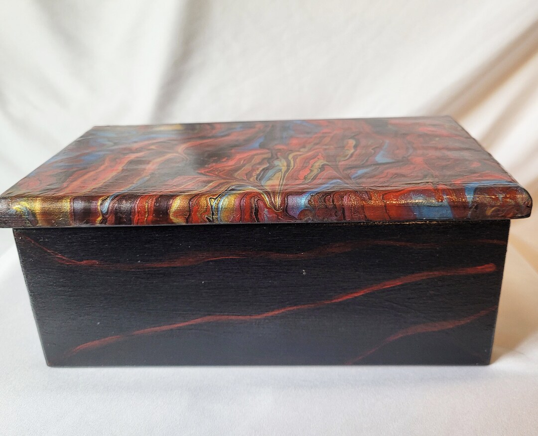 8-inch Cherry Box With Bold Acrylic Pour Colors - Etsy