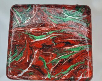 Acrylic pour art - Music box green, red and silver