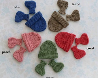 MICRO PREEMIE - hat and booties set - up to 30 weeks / 3 lb - 5 colour choices (blue, taupe, coral, green or peach) - NICU kangaroo care