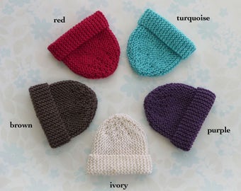 MICRO PREEMIE Hat - up to 30 weeks / 3 lb - NICU Kangaroo Care - five colour choices (red, turquoise, purple, ivory, brown) - ready to ship