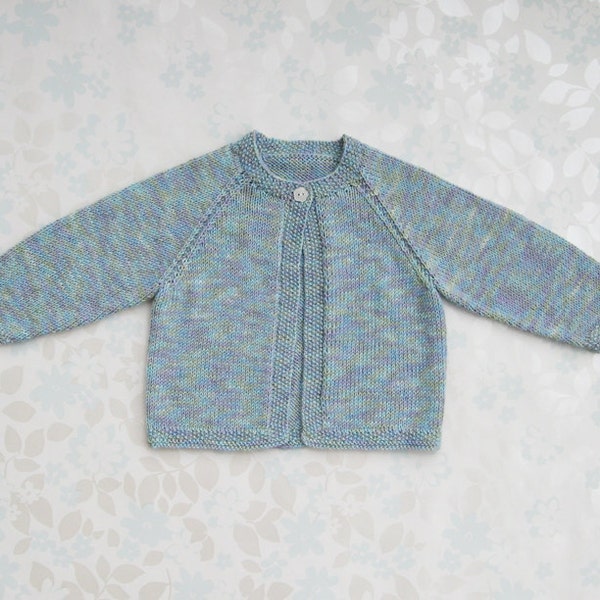 BABY CARDIGAN / SWEATER - 0 to 6 months size - (shades of blue, green and purple flecked bamboo yarn) - great baby shower gift