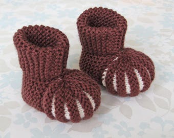 BABY BOOTIES - newborn to 6 month size - handknit baby socks - chocolate brown baby yarn with cream "peek-a-boo" toes - ready to ship