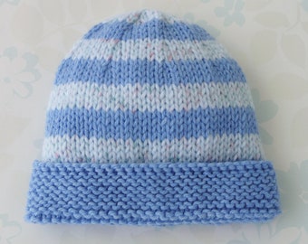 PREEMIE HAT- 2.5 to 5.5 lb (28-36 week) baby boy, knitted premie baby clothes, premature baby gift, NICU baby boy, blue striped baby beanie