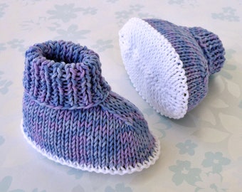 Organic Cotton BABY BOOTIES / SHOES - 0 to 6 month size - ecobaby 100% organic fairtrade cotton in shades of purple - non-toxic dyes