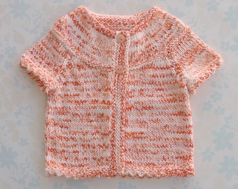 BABY GIRL Cotton Sweater / Cardigan with short sleeves - 6 to 12 months - flecked orange cotton blend yarn - perfect for warmer weather