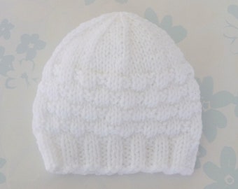 Unisex PREMIE HAT - 26 to 32 week premature baby  (approx 1.75 to 3.75 lbs) - NICU Kangaroo Care - handknit white baby yarn - ready to  ship