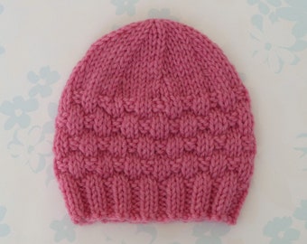 PREMATURE BABY Hat - 26 to 32 week premature baby  (approx 1.75 to 3.75 lbs) - NICU Kangaroo Care - handknit pink baby yarn - ready to  ship