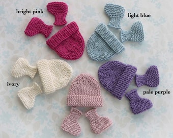 MICRO PREEMIE hat and booties set - 24 to 30 weeks, up to 3 lb -  2 colour choices (light blue, ivory)