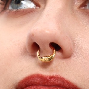 Honey Moon Face G23 F-136 Titanium Septum Clicker  For Her Holiday Gift/Gold Septum Ring/Gold Helix Hoop/Ear Cuff Earrings