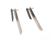 Hi_Lo minimalista plata pendientes para las mujeres, pendiente de la línea doble todos los días, pernos de plata del respaldo barra delantera, negro y plata aretes dobles