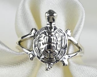 Vintage Sterling Silver Turtle Ring, Size EU 57 (US 8, UK P), 925 Sterling Silver, Animal Motif Ring, Turtle Jewelry, Silver Turtle Ring