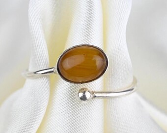 Adjustable Tiger Eye Ring, Sterling Silver Ring, 925 Sterling Silver, Silver Ring, Tiger Eye, Size 9 Ring, Vintage Tiger Eye, Vintage Ring