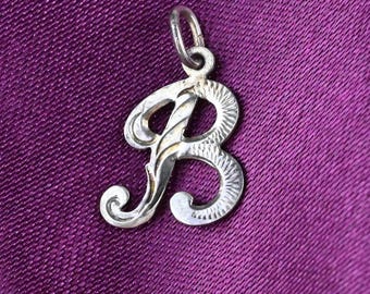 Ciondolo vintage in argento sterling con lettera B, ciondolo iniziale, argento sterling 925, ciondolo in argento, ciondolo, ciondolo vintage in argento, lettera B in argento