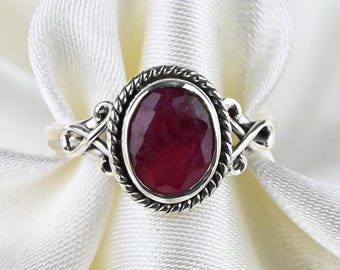 Vintage Sterling Silber Rubin Ring, Größe EU 57, 925 Sterling Silber, Roter Edelstein Ring, Vintage Ring, Vintage Schmuck, Rubin Ring