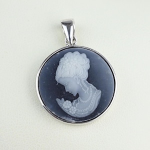 Pendentif/broche Ancien En Argent Avec Camée Coquille - Années 1950 - Chaîne 45cm Incluse
