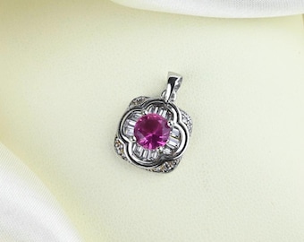 Vintage Sterling Silver Pink Zircon Pendant, 925 Sterling Silver, Silver Pendant, Sterling Silver Pendant, Pendant, Vintage Silver Charm
