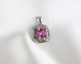 Vintage Sterling Silver Pink Zircon Pendant, 925 Sterling Silver, Silver Pendant, Sterling Silver Pendant, Pendant, Vintage Silver Charm