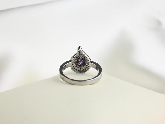 Vintage Sterling Silver Purple Cubic Zirconia Pear Halo Ring, Size EU 57 (US 8, UK P), Decorated Ring, 925 Sterling Silver Ring, Purple Ring View 5