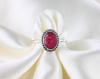 Vintage Sterling Silver Ruby Ring, Size EU 54 (US 7, UK N), 925 Sterling Silver, Red Gemstone Ring, Vintage Ring, Vintage Jewelry, Ruby Ring