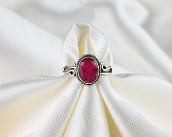 Vintage Sterling Silber Rubin Ring, Größe EU 52, 925 Sterling Silber, Roter Edelstein Ring, Vintage Ring, Vintage Schmuck, Rubin Ring
