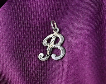 Ciondolo vintage in argento sterling con lettera B, ciondolo iniziale, argento sterling 925, ciondolo in argento, ciondolo, ciondolo vintage in argento, lettera B in argento
