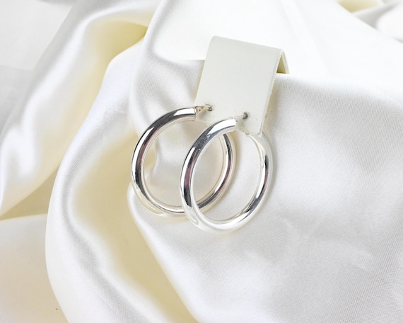 Vintage Sterling Silver Chunky Hoop Earrings, Hoop Silver Earrings, Vintage Earrings, 925 Sterling Silver Earrings, Round Hoop Earrings