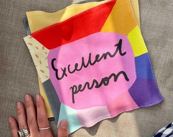 Excellent Person Organic cotton illustrated handkerchief - : back to school, new venture, mum, thank you gift dog walker nanny childminder