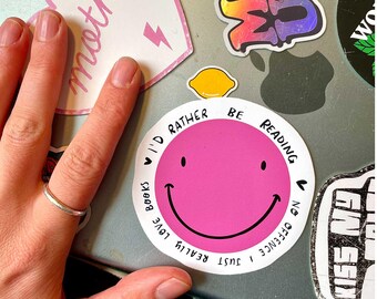 I'd rather be reading pink smiley vinyl sticker