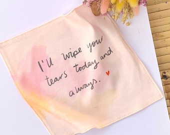 I'll wipe your tears organic cotton illustrated handkerchief - : wedding gift, funeral, sympathy grief loss