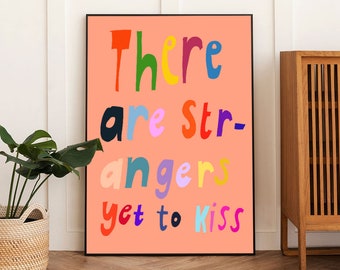 Strangers yet to kiss print by Nicola Rowlands. Modern uplifting colourful artwork