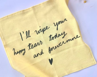 I'll wipe your tears forevermore organic cotton illustrated handkerchief - : wedding gift, funeral, sympathy grief loss