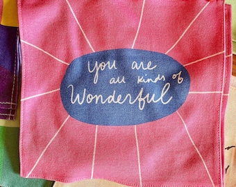 You're all kinds of wonderful organic cotton illustrated handkerchief - : back to school, new venture, new job, first day nerves
