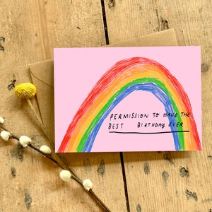 Die Erlaubnis, die BESTE Geburtstagskarte von Nicola Rowlands zu haben. Niedliche moderne Regenbogen Design Öko recycelte Karte. UK Designer