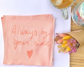 Always by your side organic cotton illustrated handkerchief - : grief, loss, sympathy gift. Funeral, condolonces