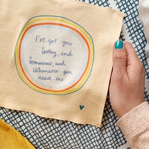 I'm here for you and I love you organic cotton illustrated handkerchief : long distance relationship, wife, father, reusable hanky image 10