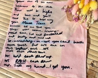 Sisterhood of motherhood Handmade organic cotton illustrated handkerchief - : new mum, mothers day, baby shower