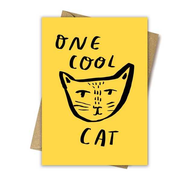 One Cool Cat card by Nicola Rowlands - Cumpleaños lindo amigable no género específico niños felicitación de cumpleaños simple tarjeta reciclada.