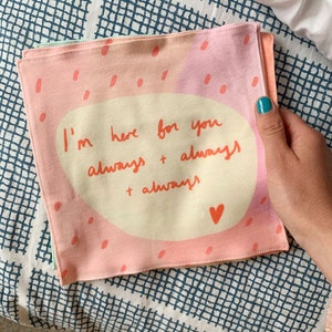 I'm here for you and I love you organic cotton illustrated handkerchief : long distance relationship, wife, father, reusable hanky image 9
