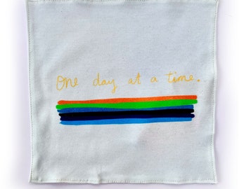 One Day at a Time Handmade organic cotton illustrated handkerchief - : get well soon, sympathy grief loss