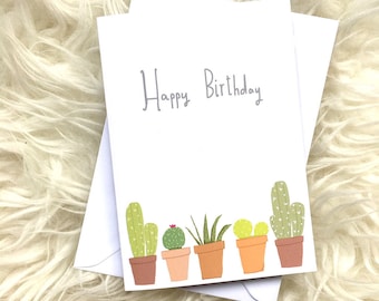 Happy Birthday simple card with cactus design cc186