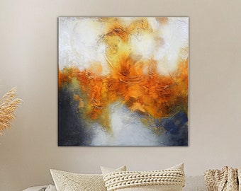 Original Abstract Painting gift for her, art for collector, High End Painting, orange gray painting, living room wall art, art gift