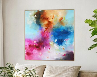 Original abstract painting, one of a kind art, large blue pink abstract, nursery wall art, original large modern painting, living room art