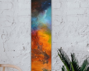 Rainbow colors art, tall long narrow Painting, Original abstract, textured wall art, bold painting, large textured abstract painting