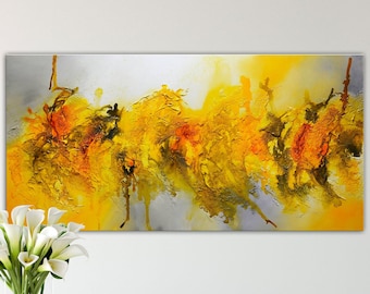 Yellow gray Abstract Painting, yellow amber painting, Contemporary art, modern wall, large modern art, ready to hang, office modern decor